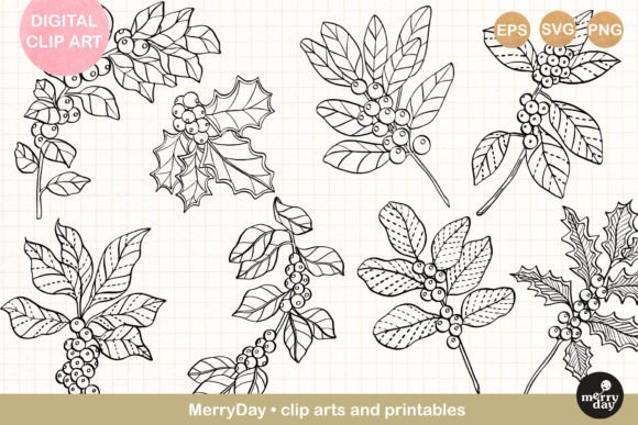 8 Christmas Berry Tree Line Art for Festive Illustrations
