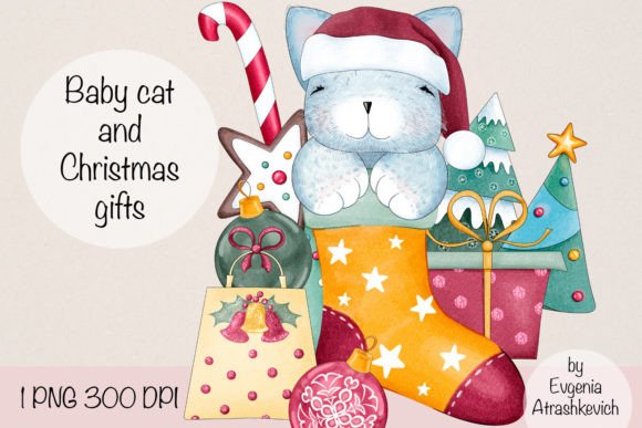 Baby Cat Christmas Gifts PNG: Festive Illustrations