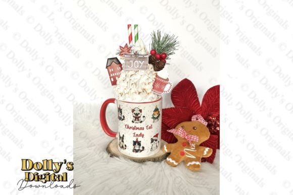 Christmas Cats Print Mug Wrap: Festive Illustrations