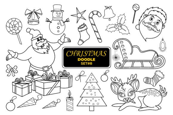 Christmas Hand Drawn Doodle, Set- 8: Fresh Illustrations