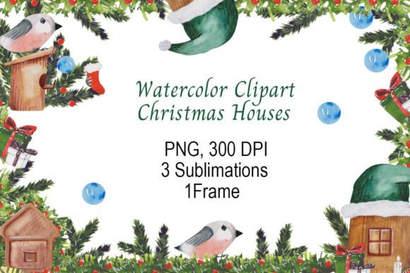 Christmas Houses Watercolor Clipart: Festive Illustrations