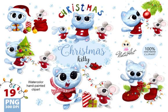 Christmas Kitten Clipart: Festive Illustrations for Brands