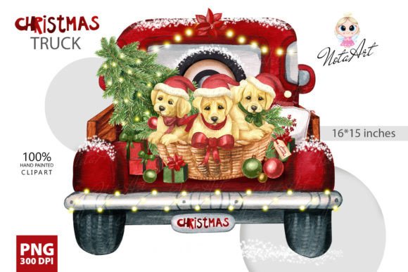 Christmas Labrador Dogs in a Truck Illustrations Review
