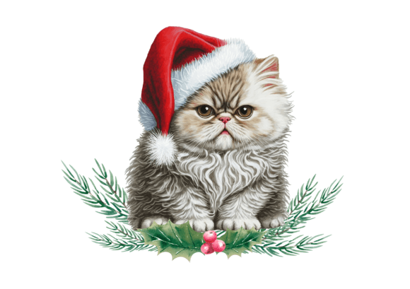 Christmas Persian Cat: Cute Xmas Kitten Illustrations