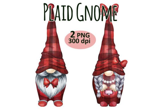 Christmas Plaid Gnome Clipart PNG Set: Festive Illustrations
