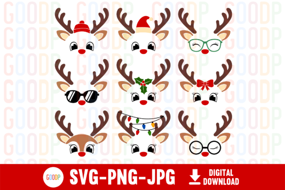 Christmas Reindeer Faces Svg: Festive Illustrations