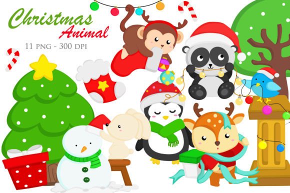 Cute Christmas Animal IllustrationVector for Festive Illustrations