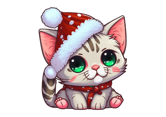 Cute Kitty Christmas Cat Xmas Kitten Illustrations
