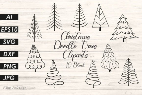 Doodle Christmas Tree SVG Cliparts: Festive Illustrations