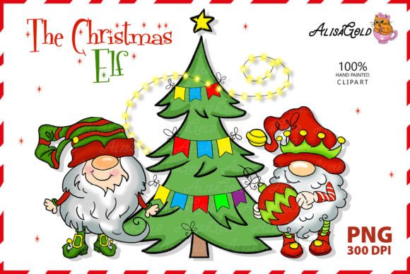 Dwarf Elves Decorate the Christmas Tree: Festive Illustrations