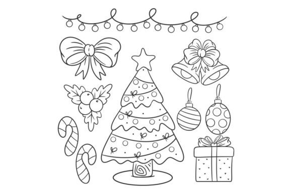 Hand Drawn Coloring Christmas Decoration Illustrations Review