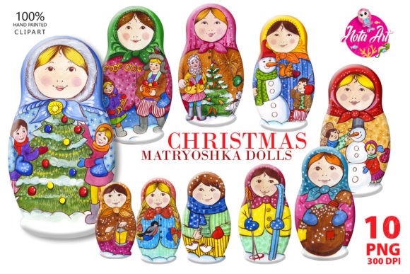 Watercolor Christmas Dolls: Retro Illustrations