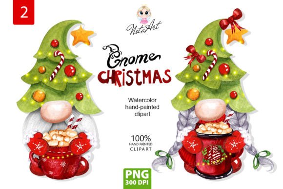 Watercolor Christmas Gnomes Tree: Festive Illustrations